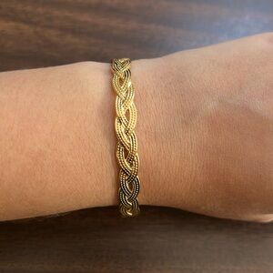 Gold plated stainless steel braided bangle cuff bracelet